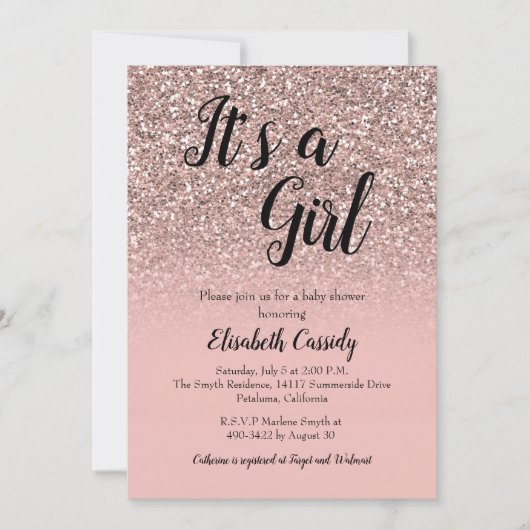 Roos Gold Glitter Sprinkle Baby shower Uitnodigen Kaart (Voorkant)