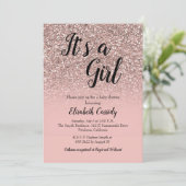Roos Gold Glitter Sprinkle Baby shower Uitnodigen Kaart (Staand voorkant)