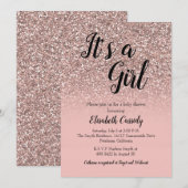 Roos Gold Glitter Sprinkle Baby shower Uitnodigen Kaart (Voorkant / Achterkant)