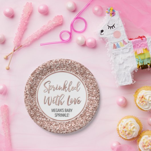 Roos Gold Glitter Sprinsed with Love Papieren Bordje (Feest)