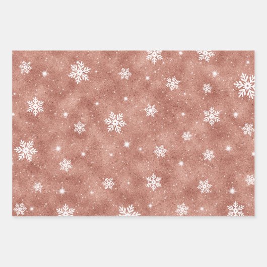 Roos Gold Glitter Stars Snowflakes Patroon Inpakpapier Vel (Voorkant 3)