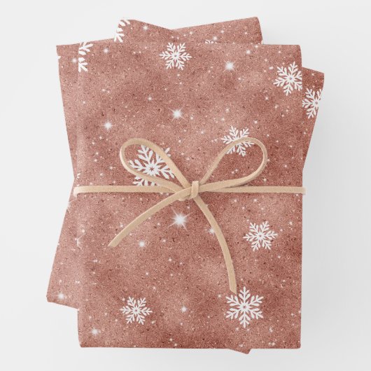 Roos Gold Glitter Stars Snowflakes Patroon Inpakpapier Vel (In situ)