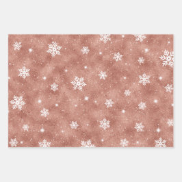 Roos Gold Glitter Stars Snowflakes Patroon Inpakpapier Vel