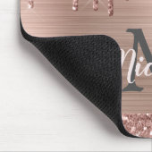 Roos Gold Glitter Stations op roze metalen naam Muismat (Hoek)