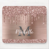 Roos Gold Glitter Stations op roze metalen naam Muismat (Voorkant)