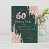 Roos Gold Glitter steekt groen 60e verjaardag af Kaart (Staand voorkant)