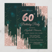 Roos Gold Glitter steekt groen 60e verjaardag af Kaart (Voorkant / Achterkant)