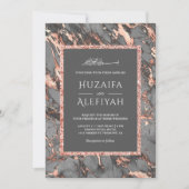 Roos Gold Glitter Steel Grey Marble Muslim Wedding Kaart (Voorkant)