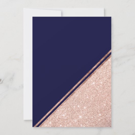 Roos gold glitter strepen script navy blue bruilof kaart (Achterkant)