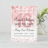 Roos Gold Glitter String Lights Sweet 16 Save Date Kaart (Staand voorkant)
