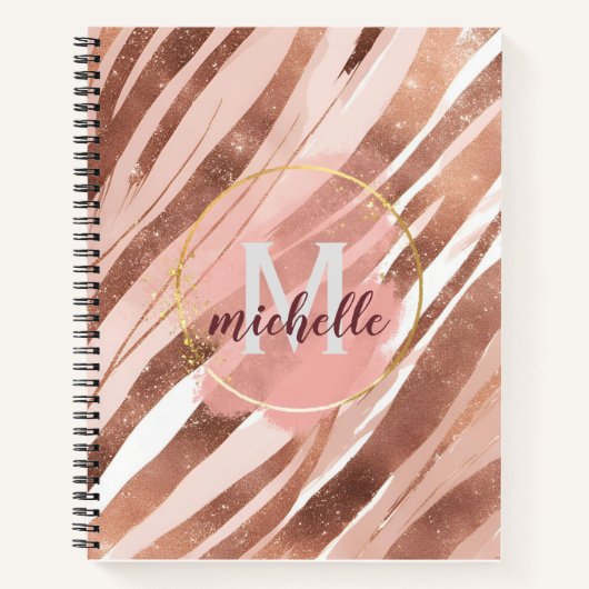 Roos Gold Glitter Stripes Monogram Notitieboek (Voorkant)