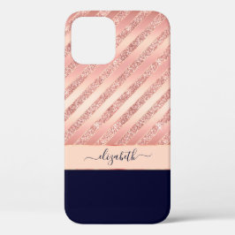 Roos Gold Glitter Stripes Navy Glam - Aangepast Case-Mate iPhone Case