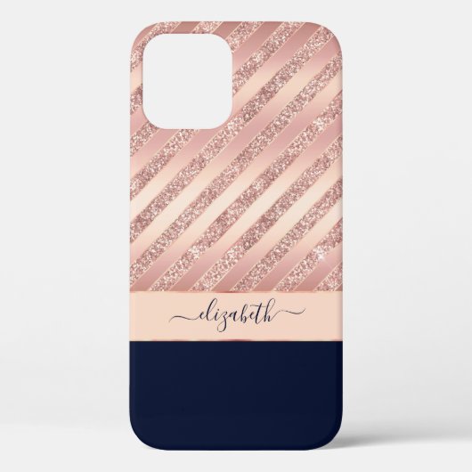 Roos Gold Glitter Stripes Navy Glam - Aangepast Case-Mate iPhone Case (Achterkant)