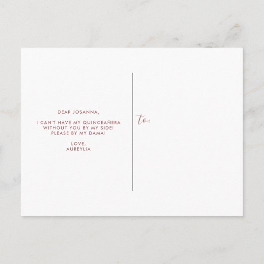 Roos Gold Glitter stuurt Quinceanera Dama-voorstel Uitnodiging Briefkaart (Achterkant)