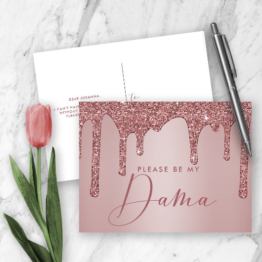 Roos Gold Glitter stuurt Quinceanera Dama-voorstel Uitnodiging Briefkaart