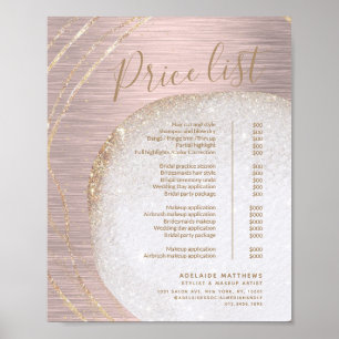 Roos Gold Glitter Stylist Salon Price List Menu Poster