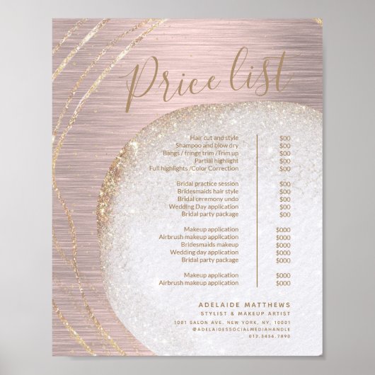 Roos Gold Glitter Stylist Salon Price List Menu Poster (Voorkant)