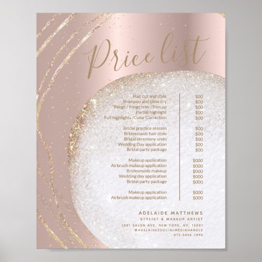 Roos Gold Glitter Stylist Salon Price List Menu Poster (Voorkant)