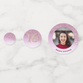 Roos Gold Glitter Sweet 16 Birthday Foto Confetti (Voorkanten)