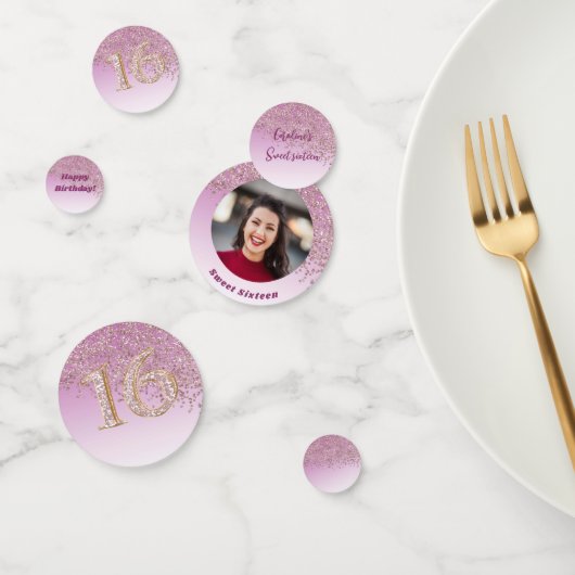 Roos Gold Glitter Sweet 16 Birthday Foto Confetti (Groep)