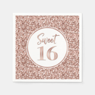 Roos Gold Glitter Sweet 16 Birthday Servet