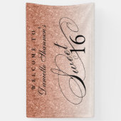 Roos Gold Glitter Sweet 16 Gepersonaliseerd Welkom Spandoek (Verticaal)