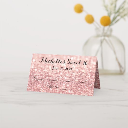 Roos Gold Glitter Sweet 16 gepersonaliseerde plaat Plaatskaartje (Voorkant)