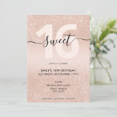 Roos Gold Glitter Sweet 16 Kaart (Staand voorkant)