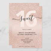 Roos Gold Glitter Sweet 16 Kaart (Voorkant / Achterkant)