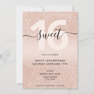 Roos Gold Glitter Sweet 16 Kaart