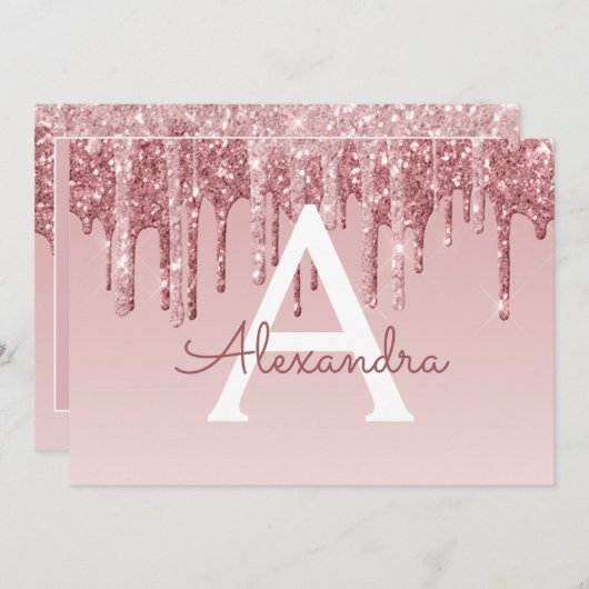 Roos Gold Glitter Sweet 16 Save the Date Kaart (Voorkant / Achterkant)