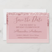 Roos Gold Glitter Sweet 16 Save the Date Kaart (Achterkant)