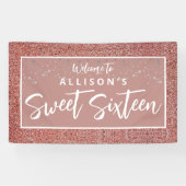 Roos Gold Glitter Sweet 16 Verjaardag Welkomstnaam Spandoek (Horizontaal)