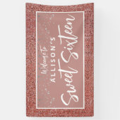 Roos Gold Glitter Sweet 16 Verjaardag Welkomstnaam Spandoek (Verticaal)