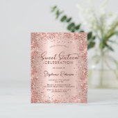 Roos Gold Glitter Sweet 16 verjaardagsuitnodiging (Staand voorkant)