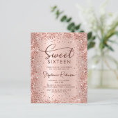 Roos Gold Glitter Sweet 16 verjaardagsuitnodiging (Staand voorkant)