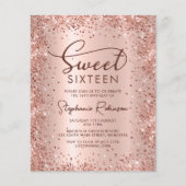 Roos Gold Glitter Sweet 16 verjaardagsuitnodiging (Voorkant)