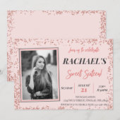 Roos Gold Glitter Sweet Sixteen Birthday Foto Kaart (Voorkant / Achterkant)