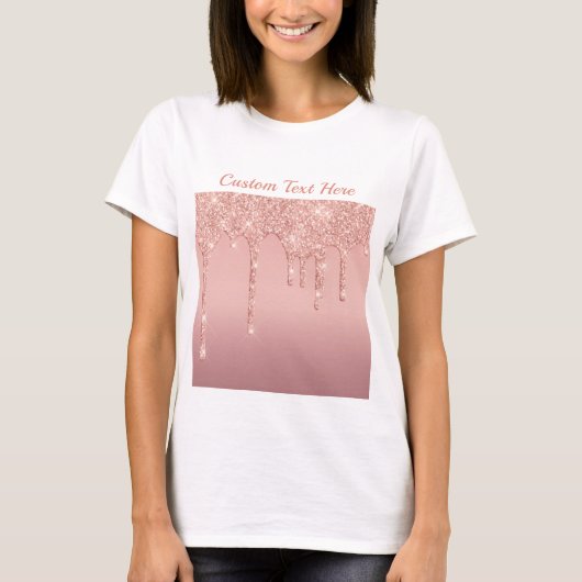 Roos Gold Glitter T-Shirt Aangepaste tekst Naam (Voorkant)