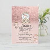 Roos Gold Glitter Tea Party Baby shower Kaart (Staand voorkant)