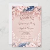 Roos Gold Glitter Tiara Blue Flowers Retirement Kaart (Voorkant)