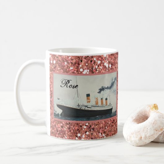 Roos Gold Glitter Titanic Personalized Girly Koffiemok (Met donut)