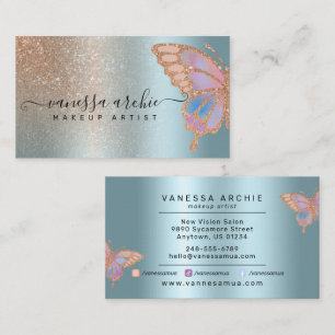 Roos Gold Glitter Turquoise Foil Rainbow Butterfly Visitekaartje