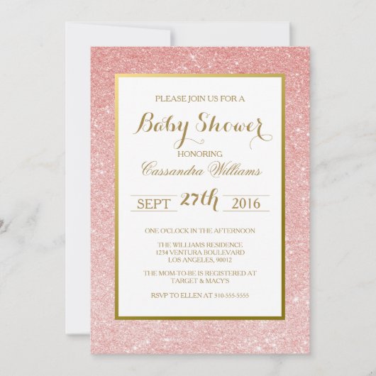 Roos Gold Glitter - Uitnodiging tot Baby shower (Voorkant)