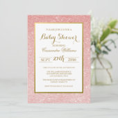 Roos Gold Glitter - Uitnodiging tot Baby shower (Staand voorkant)