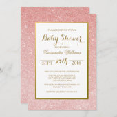 Roos Gold Glitter - Uitnodiging tot Baby shower (Voorkant / Achterkant)