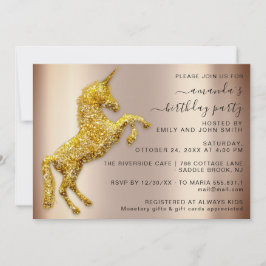 Roos Gold Glitter Unicorn Horse Birthday Kaart