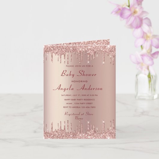 Roos Gold Glitter Uw Baby Meisje Douche Invitation Kaart (Orchidee)