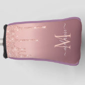 Roos Gold Glitter Uw Letter Naam Golf Head Hoesje Golfheadcover (Voorkant)