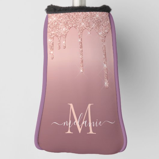 Roos Gold Glitter Uw Letter Naam Golf Head Hoesje Golfheadcover (Draai 90)